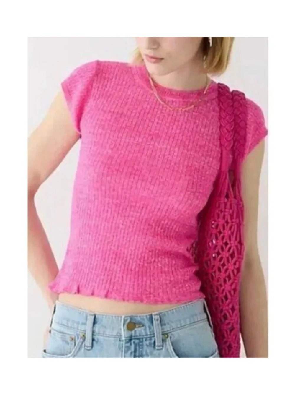 NEW J. Crew Women's Cap sleeve crewneck sweater T-shirt in merino-linen blend XS